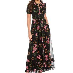 KARL LAGERFELD PARIS Floral Puff Sleeve Keyhole Neck Chiffon Maxi Dress  - sz 4